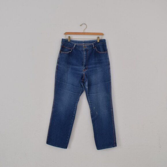 Vintage Worrrn 80s Gitano Medium Wash Flat Front Cotton Pants size 18 SHORT | 34 - Picture 2 of 10